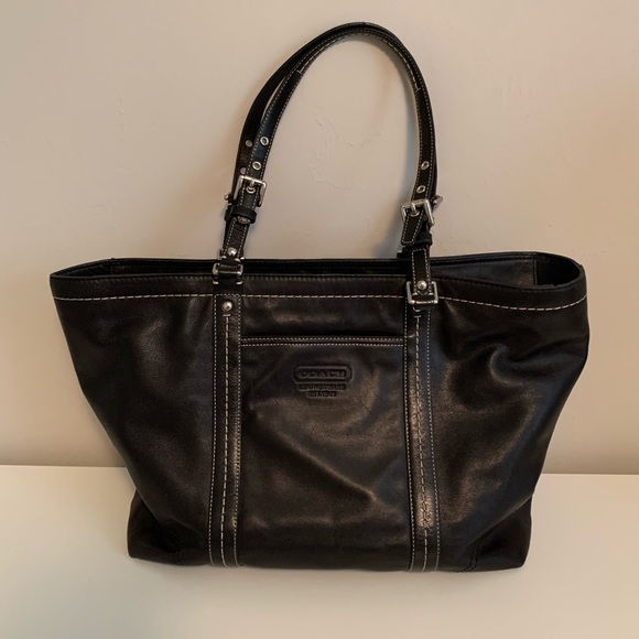 Coach Large Black Leather East/West Tote F13100 - Picture 1 of 8
